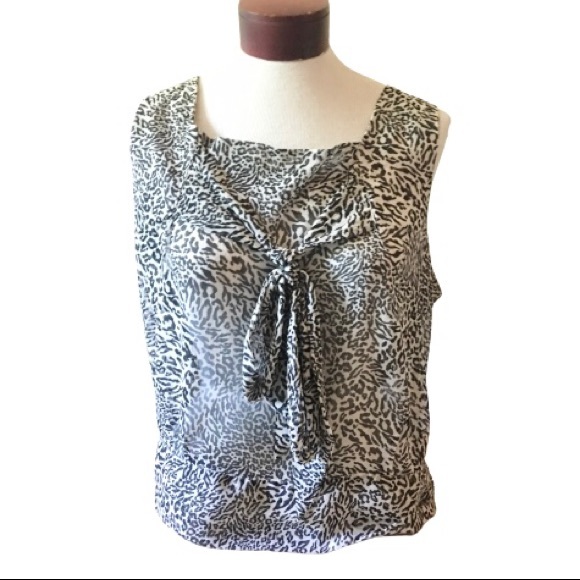 H&M Mob Wife Sheer Leopard Animal Print Sleeveless Keyhole Tie Neck Blouse - Picture 9 of 9